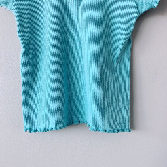 Zara t-shirt 6-9m ribbed baby tee lettuce hem light teal baby girl - Picture 6 of 7